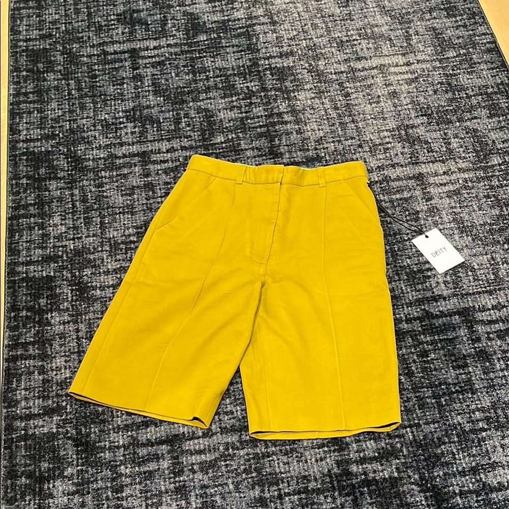 Vibrant Yellow Bermuda Shorts with Structured Fabric